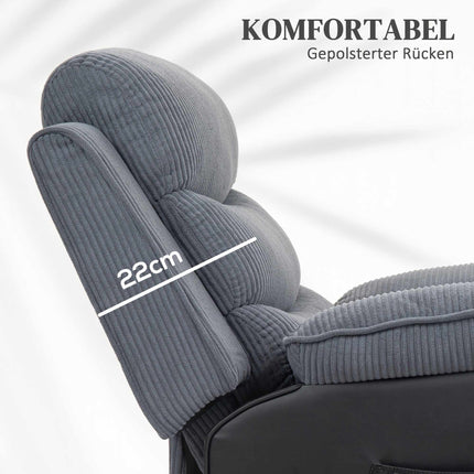 Electric Recliner Chair with Corduroy Cover, Dark Grey