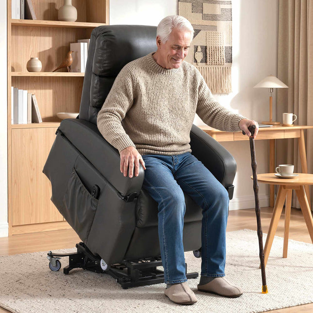 Elektrischer Relaxsessel mit Aufstehhilfe, Kunstleder, Dunkelgrau