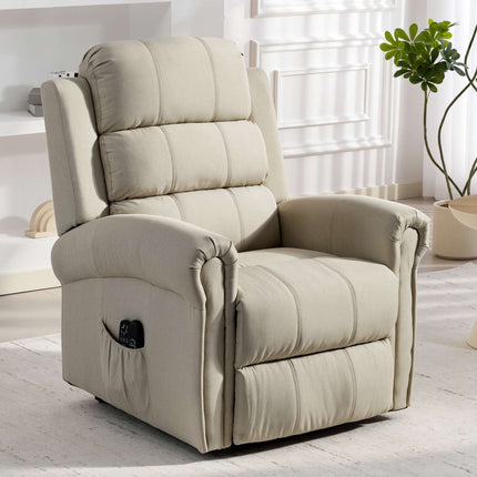 Electric Recliner Chair with Lift, Massage & Heat, Beige Linen