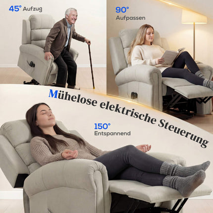 Electric Recliner Chair with Lift, Massage & Heat, Beige Linen