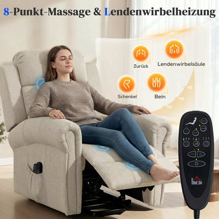 Electric Recliner Chair with Lift, Massage & Heat, Beige Linen
