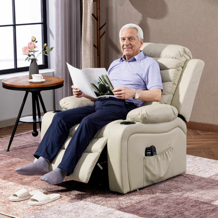 Electric Recliner Chair with Lift, Massage, Heat, USB, Cream
