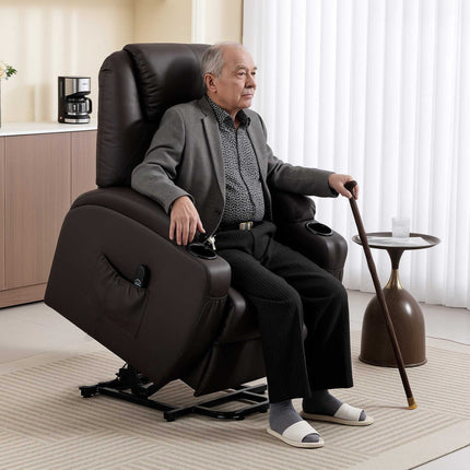 Elektrischer Relaxsessel mit Aufstehfunktion, Fernbedienung, Getränkehaltern, Braun
