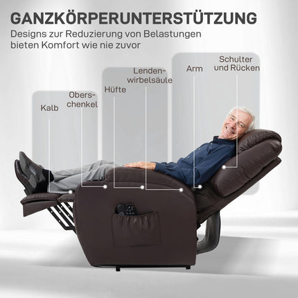 Elektrischer Relaxsessel mit Aufstehfunktion, Fernbedienung, Getränkehaltern, Braun