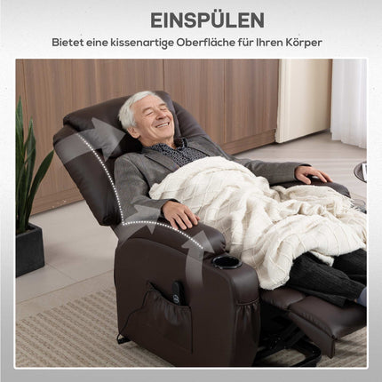 Elektrischer Relaxsessel mit Aufstehfunktion, Fernbedienung, Getränkehaltern, Braun