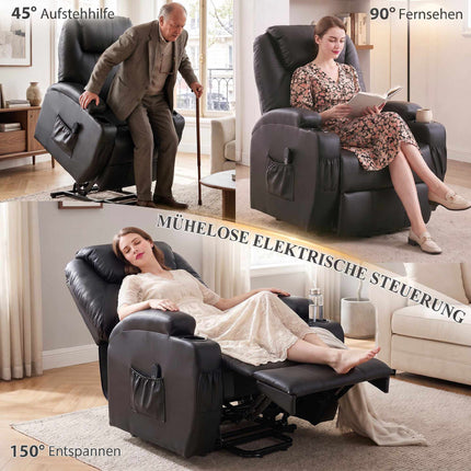 Electric Recliner Chair with Lift, USB, Black Faux Leather