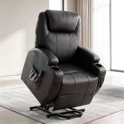 Electric Recliner Chair with Lift, USB, Black Faux Leather