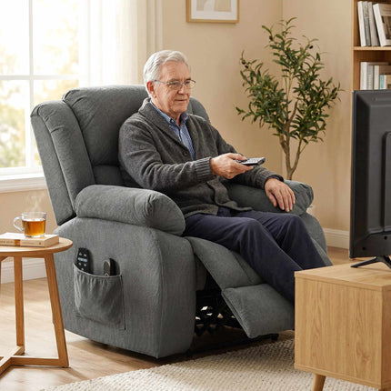 Electric Recliner Chair with Massage & Heat, Grey Velvet