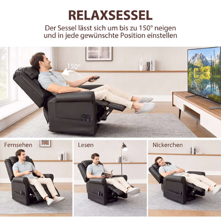 Electric Recliner Chair with Massage and Heat, Brown PU Leather