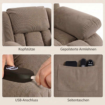 Electric Recliner Chair with Massage and Heat, Light Brown