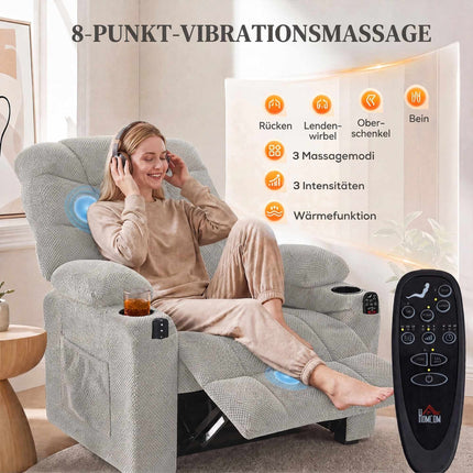 Electric Recliner Chair with Massage and Heat, Memory Function, Grey