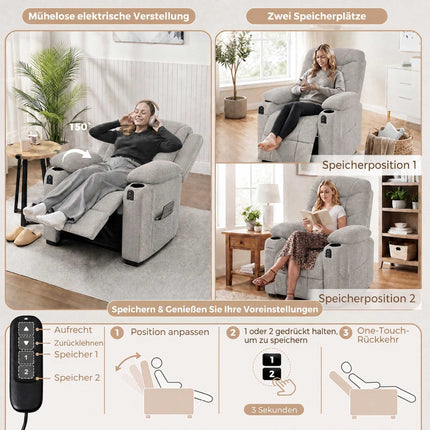 Electric Recliner Chair with Massage and Heat, Memory Function, Grey