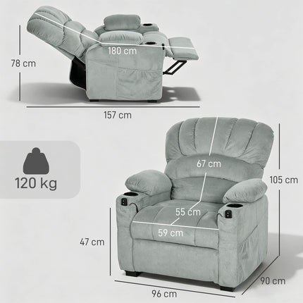 Electric Recliner Chair with USB, Memory Positions, Grey