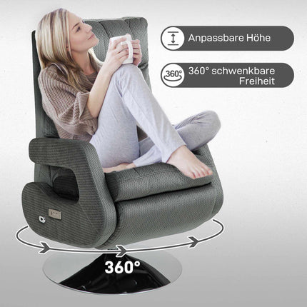 Elektrischer Relaxsessel mit USB, Samt, drehbar, Grau