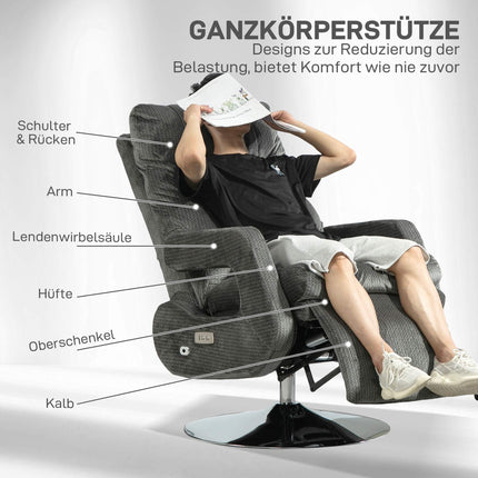 Elektrischer Relaxsessel mit USB, Samt, drehbar, Grau