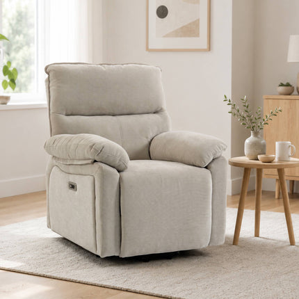 Electric Recliner with Massage & Heat, Cream Chenille Fabric