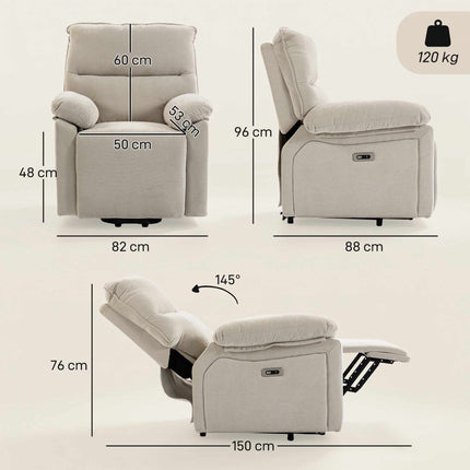 Electric Recliner with Massage & Heat, Cream Chenille Fabric