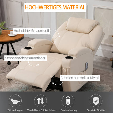 Elektrischer Relax-Massagesessel, Kunstleder, beige