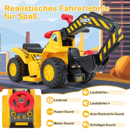 Elektrisches Aufsitz-Bagger-Spielzeug mit Stauraum und Basketballkorb