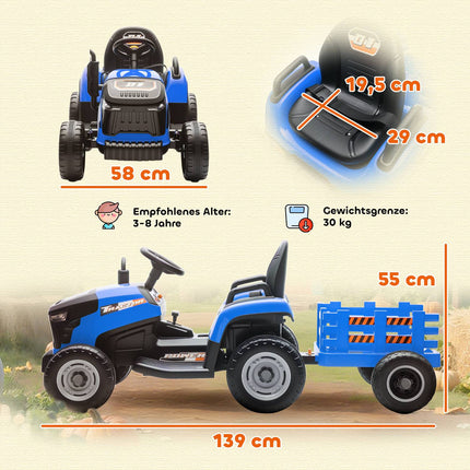 Elektrický traktor k svezení pro děti, dálkové ovládání, 3-8 let, modrá