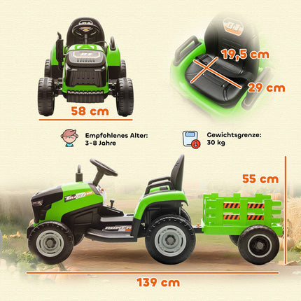 Elektrischer Aufsitz-Traktor mit Fernbedienung, 3-8 Jahre, Grün