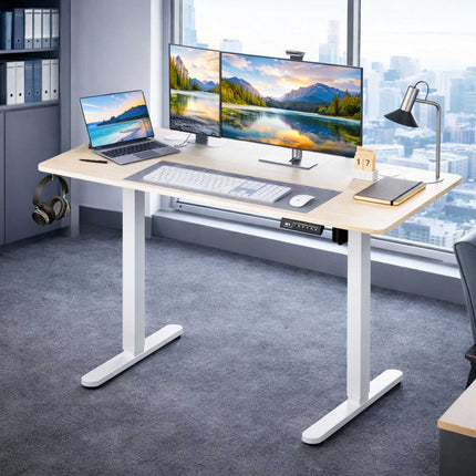 Elektrischer Sitz-Steh-Schreibtisch – Holzoptik-Platte, Speicher-Voreinstellungen
