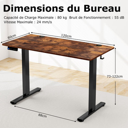 Elektrischer Stehschreibtisch 120x60 cm, höhenverstellbar von 73–122 cm