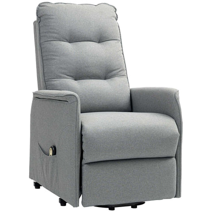 Elektrischer Relaxsessel, Leinen, Fernbedienung, Seitentasche, grau