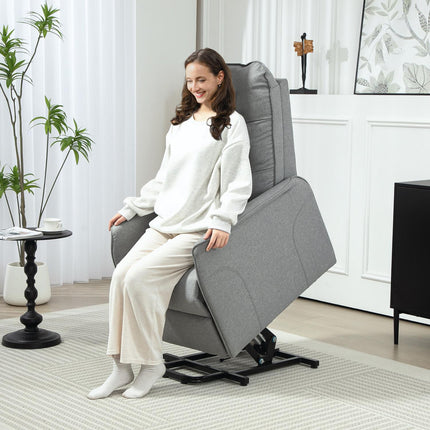Elektrischer Relaxsessel, Leinen, Fernbedienung, Seitentasche, grau