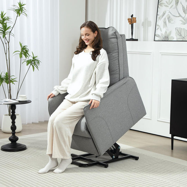 Elektrischer Relaxsessel, Leinen, Fernbedienung, Seitentasche, grau