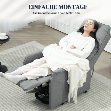 Elektrischer Relaxsessel, Leinen, Fernbedienung, Seitentasche, grau