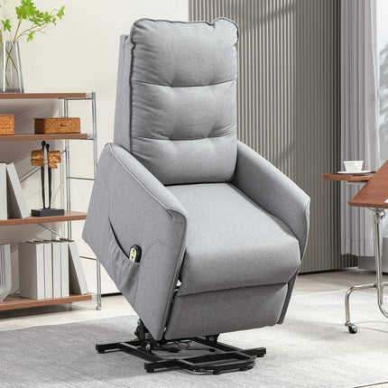 Elektrischer Relaxsessel, Leinen, Fernbedienung, Seitentasche, grau