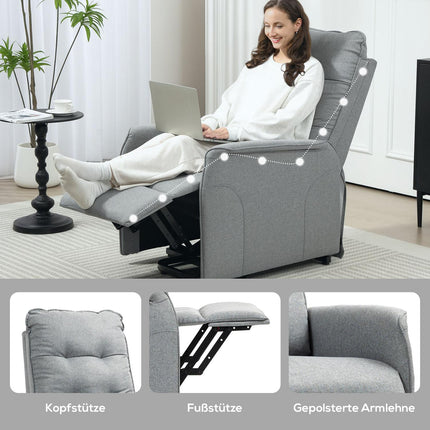 Elektrischer Relaxsessel, Leinen, Fernbedienung, Seitentasche, grau