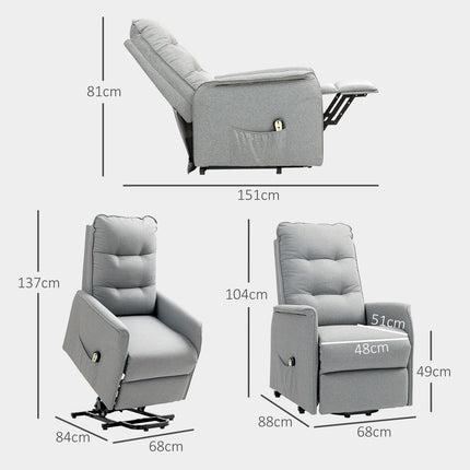 Elektrischer Relaxsessel, Leinen, Fernbedienung, Seitentasche, grau