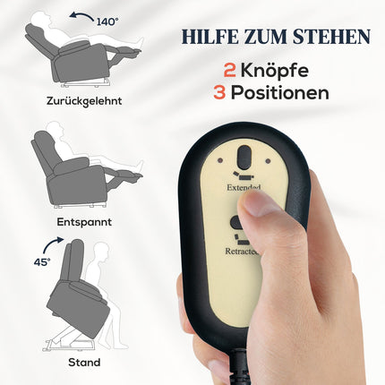 Elektrischer Relaxsessel, Leinen, Fernbedienung, Seitentasche, grau