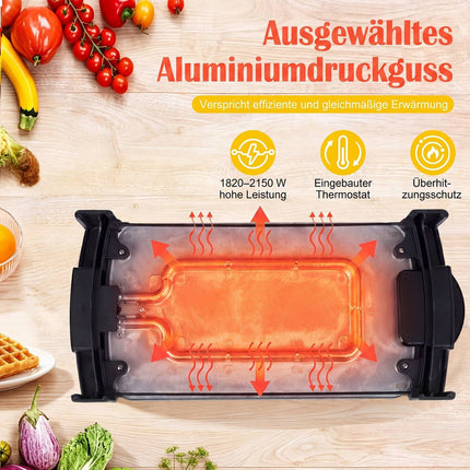 Elektrische tafelgrill, 2150W, dubbele zone, antiaanbaklaag, 44x24 cm