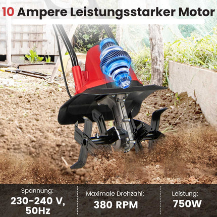 Elektrický kultivátor 750W – záběr 32cm, hloubka 22cm, bezpečnostní spínač