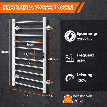 Electric Towel Warmer, 10 Bars, Timer, Overheat Protection