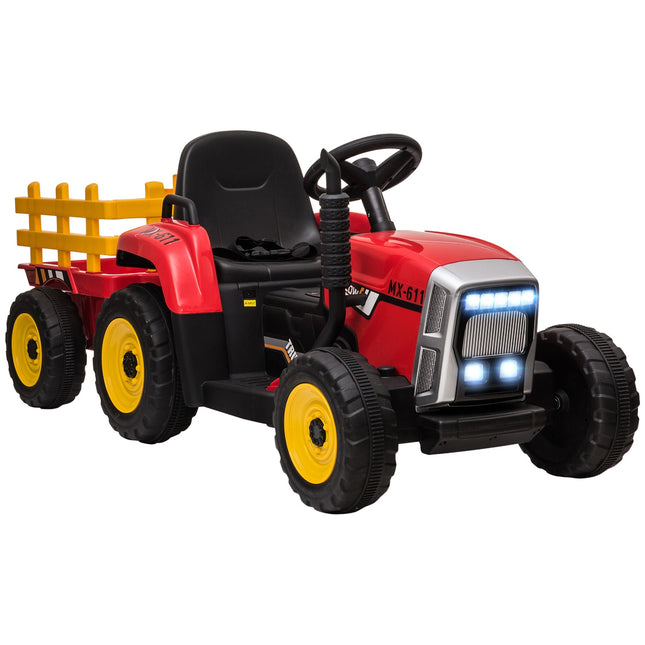 Red electric tractor car for children with trailer and remote control