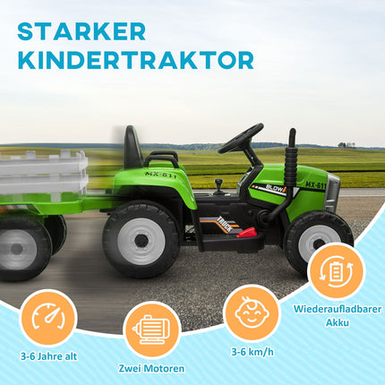Electric ride-on tractor for children with trailer and remote control