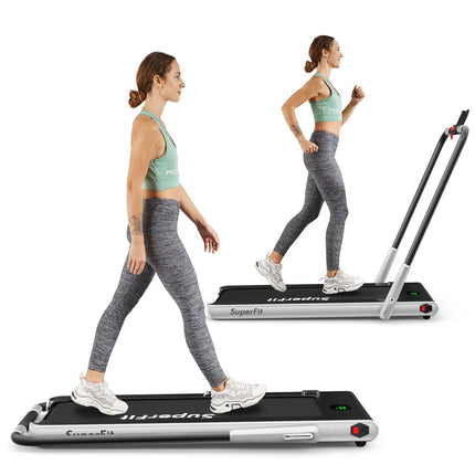 Elektrisches Laufband, 1–12 km/h, LED-Anzeige, faltbar, Heimtrainer, Fitnessgerät, 120 kg, Silber