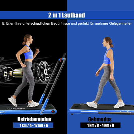 Elektrisches Laufband, 1–12 km/h, LED-Display, faltbar, Heimtrainer, Fitnessgerät, 120 kg, Marineblau