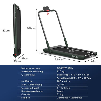 Elektrisches Laufband, 1–12 km/h, LED-Display, faltbar, Heimtrainer, Fitnessgerät, 120 kg, Marineblau