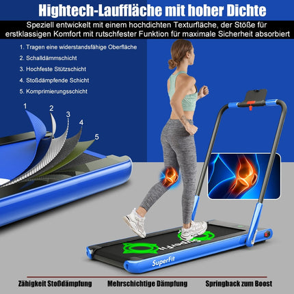 Elektrisches Laufband, 1–12 km/h, LED-Display, faltbar, Heimtrainer, Fitnessgerät, 120 kg, Marineblau