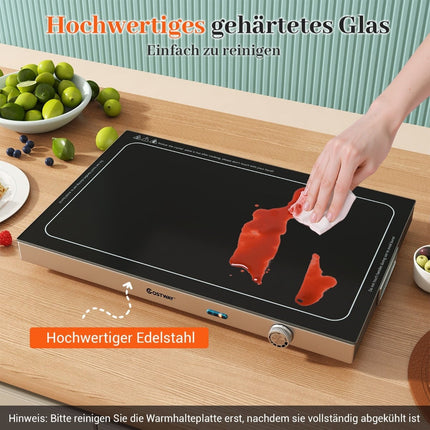 Elektrisches Warmhalteblech, regelbare Temperatur, 50x29 cm Glas
