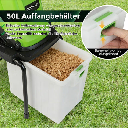 Electric Wood Chipper, 2800W, 50L Collection Bin, 45mm Capacity