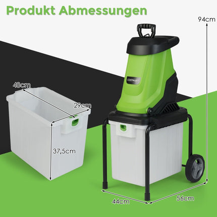 Electric Wood Chipper, 2800W, 50L Collection Bin, 45mm Capacity
