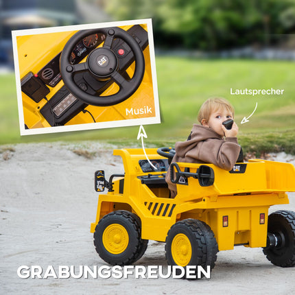 Excavatrice électrique pour enfants, charge 30 kg, avec télécommande, godet, pelle, haut-parleur, phare, pour 3-7 ans, jaune