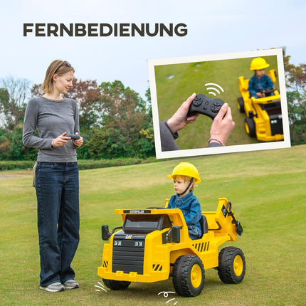 Excavatrice électrique pour enfants, charge 30 kg, avec télécommande, godet, pelle, haut-parleur, phare, pour 3-7 ans, jaune