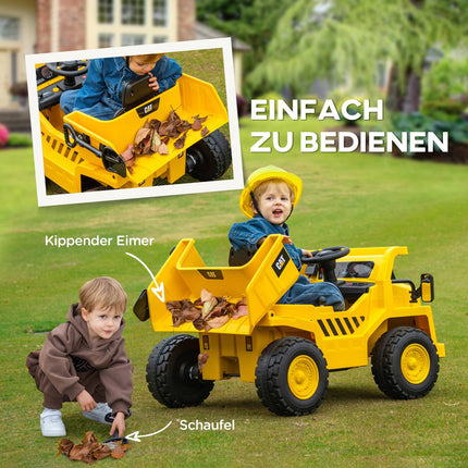 Excavatrice électrique pour enfants, charge 30 kg, avec télécommande, godet, pelle, haut-parleur, phare, pour 3-7 ans, jaune